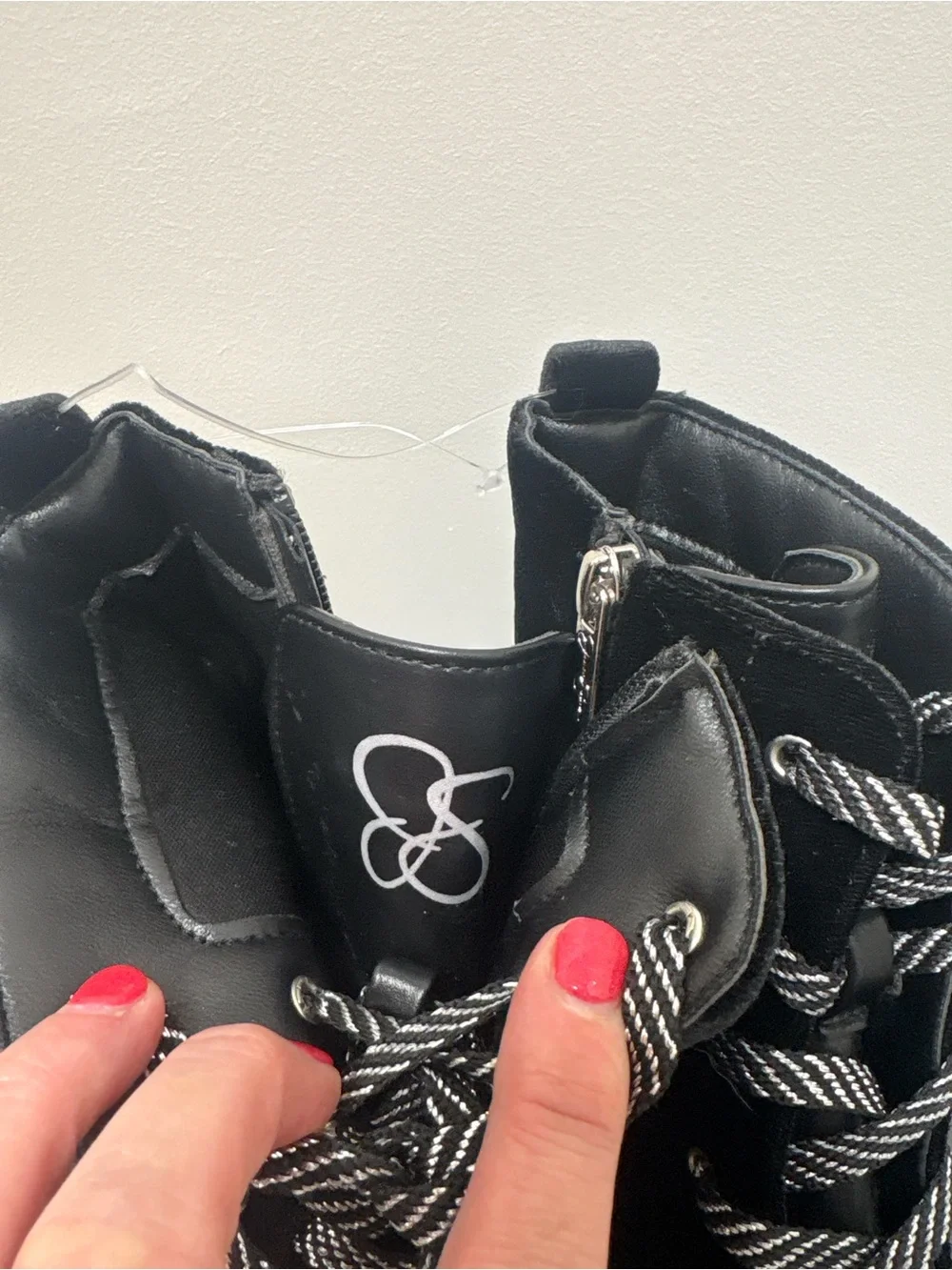 Women's Black Velvet Combat Boots with Contrast Laces